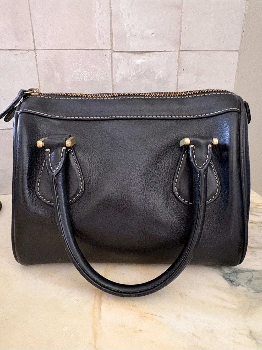 NWT Vintage J Crew Black Leather Plaid Zip Satchel Double Handle Bag